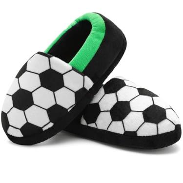 Imagem de Pantufas de futebol para meninos e meninas, macias, felpudas, para crianças, quentes, internas, brancas, Branco, 9-10 Little Kid