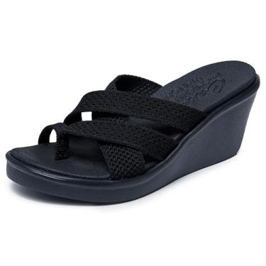 Imagem de Skechers Sandália anabela feminina Rumble on-Heat Maze, Preto/preto, 6