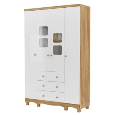 Imagem de Guarda Roupa Infantil Uli New 4 Portas Branco Amêndoa Peroba