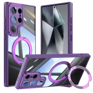 Imagem de Capa de telefone Vanki para Samsung Galaxy S24 Ultra compatível com magnético com suporte S24U Capa magnética com suporte de anel de 360 graus para Samsung S24 capa ultra transparente antiqueda (roxa)