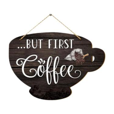 Imagem de Bothyi Placa decorativa em formato de xícara de café para porta, peça central criativa em 2D, para pendurar na parede, ideal para cantinho do café, cozinha