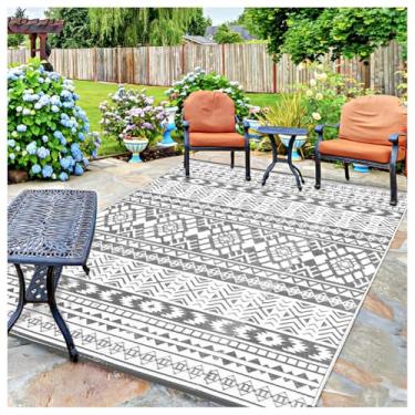 Imagem de SPXMQSS Tapetes de jardim ao ar livre, tapete reversível portátil antiderrapante, tapete de plástico dobrável para acampamento, deck, praia, piquenique, quintal 150 x 240 cm A