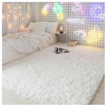 Imagem de SPXMQSS Tapetes de área para sala de estar, tapete de pelúcia longo macio para quarto, antiderrapante, antiderrapante, lavável à máquina, para sala de estar, quarto, cabeceira, casa, branco 120 x 200