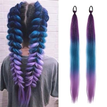 Imagem de 1 peça de peruca de rabo de cavalo trançado roxo DIY inspirado em Kpop extensão de cabelo falso fácil de usar acessórios de cabelo para visual diário (roxo, azul e rosa)