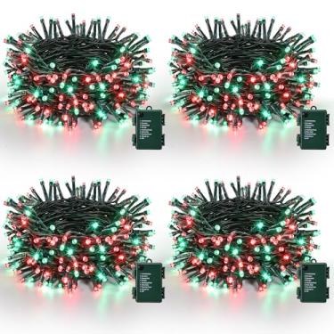 Imagem de Lomotech Luzes de Natal operadas por bateria – Pacote com 4, total de 20 metros, 200 LEDs, cordão de luzes 8 modos à prova d'água com temporizador para casa, jardim, festa, férias, decoração de árvore