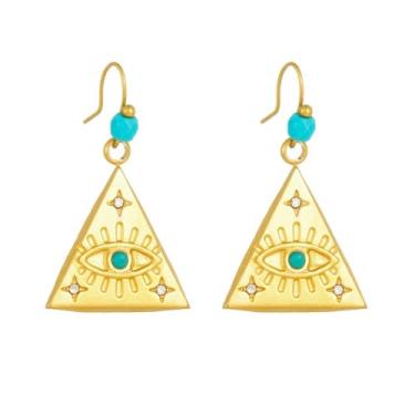 Imagem de Kokoma Brincos femininos com pingente de olho turco, zircônia cúbica, turquesa, triângulo geométrico, pendurado, joia de orelha moderna