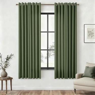 Imagem de Cortinas semitransparentes verde-oliva 153 cm de comprimento para sala de estar, conjunto de 2 painéis, linho, linho, filtro de luz, ilhós bronze, boho, quinta, moderna, 150 x 150 cm, verde musgo para