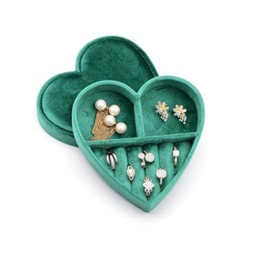 Imagem de TAIMY Caixa de joias, pequena caixa de joias de veludo de pelúcia em forma de coração para mulheres e meninas, organizador portátil de joias para anéis, brincos e pulseiras (verde esmeralda)