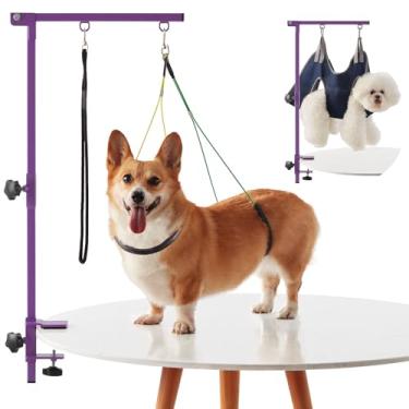 Imagem de IVEKEN Braço de mesa de cuidados para cães domésticos com rede de 89 cm de altura ajustável para cães com braçadeira, suportes para manobras, durável, roxo (mesa de tosa não incluída)
