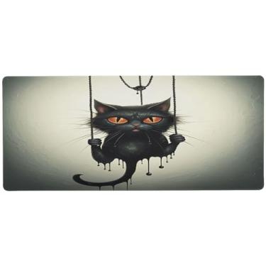 Imagem de Wassud Tapete de rato de gato de Halloween para jogos com base de borracha antiderrapante, tapete de rato longo para teclado de computador com borda costurada, almofada de mesa grande à prova d'água