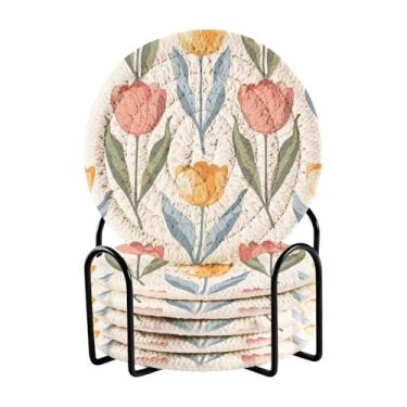 Imagem de Qilmy Conjunto de 6 peças de copos de tulipas coloridas bonitas ou porta-copos de bar para bebidas, porta-copos de fazenda ou porta-copos de mesa rústicos, porta-copos modernos de algodão para o Natal