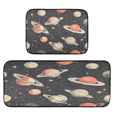 Imagem de STAYTOP Tapetes de cozinha vintage planetas e estrelas, 2 peças, tapete de entrada frontal, antiderrapante, alivia a fadiga, lavável, tapete para cozinha, quarto, varanda