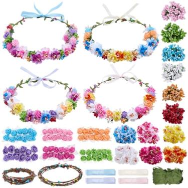 Imagem de INFUNLY Conjunto de 30 coroas de flores artificiais faça-você-mesmo 6 cores rosa para fazer coroas de casamento rosa baga flor de ameixa para pendurar na porta da frente, kit de pulseiras para