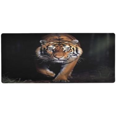 Imagem de Wassud Tapete de mouse Tiger para jogos com base de borracha antiderrapante, mouse pad longo com borda costurada, almofada grande à prova d'água para escritório, casa, 80 cm x 40 cm