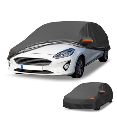 Imagem de Partuto Capa de carro à prova d'água para todos os climas - proteção externa total resistente a UV para Ford Fiesta Hatchback 2008-2022 preta com zíper lateral direito