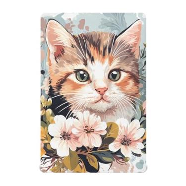 Imagem de Burbuja Lençol de berço com flores de gato fofo para meninos e meninas, lençol com elástico 71 x 132 cm para colchões de berço padrão e infantil, macio e respirável