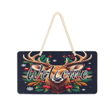 Imagem de Burbuja Placa de boas-vindas estilizada de veado para porta da frente, placa de boas-vindas de PVC para decoração de festas de fazenda, 15 x 28 cm