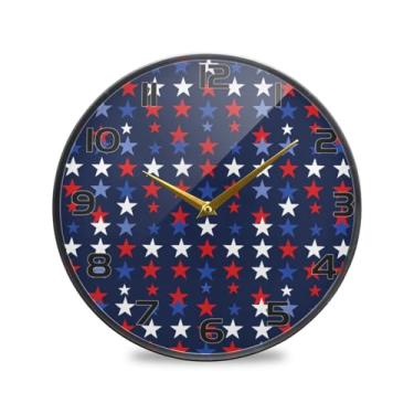 Imagem de YETTASBIN Relógio de parede acrílico estrela patriótica – Silencioso, sem tique-taque, operado por bateria, relógio redondo decorativo criativo para cozinha, sala de estar, banheiro, decoração de