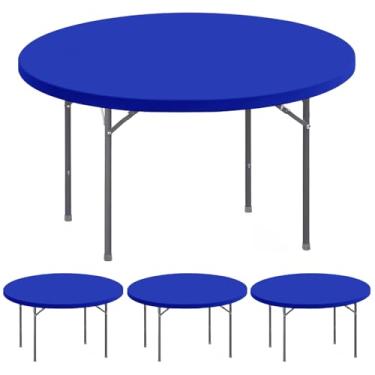 Imagem de Pacote com 4 toalhas de mesa redondas para mesas de 121 cm, impermeável, elástica, lavável, dobrável, toalha de mesa de piquenique, para uso interno e externo, toalha de mesa de elastano para jantar