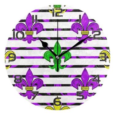 Imagem de YETTASBIN Relógio de parede carnaval, silencioso, sem tique-taque, operado por bateria, relógio redondo decorativo criativo para cozinha, sala de estar, banheiro, decoração de escritório em casa