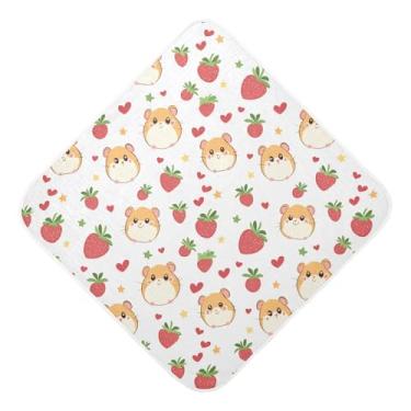 Imagem de STAYTOP Toalhas de bebê fofas hamsters com morangos musselina com capuz, toalha de banho super macia, toalhas de banho absorventes para banho de recém-nascido unissex 76 x 76 cm
