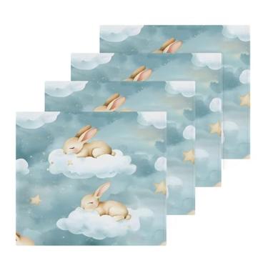 Imagem de Burbuja Coelhos dormindo nas nuvens pacote com 4 toalhas de banho, algodão premium máxima suavidade e absorção para toalhas de mão e rosto, 30 x 30 cm