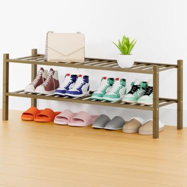 Imagem de Smiry Sapateira, organizador de sapatos de bambu longo de 2 camadas de espessura, prateleira empilhável de madeira para armário, entrada, entrada da porta da frente, nogueira