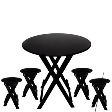 Imagem de Mesa Dobrável Mesinha Bar Madeira Bancos Varanda Churrasco Area Gourmet - Mesa de Bar em Madeira Dobrável(Mesa+4 Bancos Redondo)