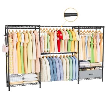 Imagem de Golpart Cabide de roupas: organizador de armário e armazenamento de roupas com prateleiras resistente para pendurar roupas, portátil, ajustável, preto 40 cm DX69 WX76,5 A