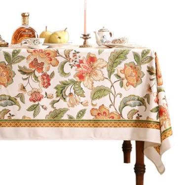 Imagem de patdrea Toalha de mesa retangular de linho vintage, toalhas de mesa com padrão floral rústico provençal, toalha de mesa decorativa para cozinha, sala de jantar, festa de chá, casa, Natal, 160 x 221 cm