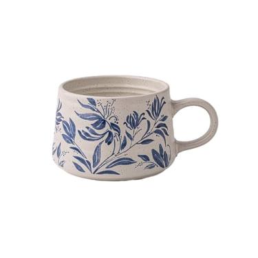 Imagem de QIXCOZTI Caneca grande de café com leite de cerâmica, copo bonito para mulheres, ideal para chá verde ou café, caneca de cerâmica com design floral pintada à mão (flor de campainha)