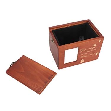 Imagem de Acouto Linda Caixa de Urna de Madeira para Animais de Estimação Com Moldura para Fotos - Caixão de Madeira Memorial Cinzas para Animais de Estimação - Gravura de Padrões Cães, Gatos e Outros de