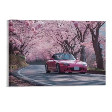 Imagem de HouLaiZhe Jdm S2000 rosa pôsteres de flor de cerejeira lona decoração de sala estética pintura de parede impressões de sala de galeria decoração de parede para quarto sala de estar escritório 11 x 17