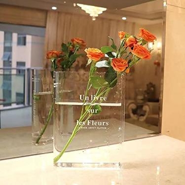 Imagem de KIDELI Vaso de livro transparente, vaso de flores para 2023, novo vaso de acrílico decorativo de sabor cultural artístico e moderno, linda decoração de estante para arranjos florais, decoração de