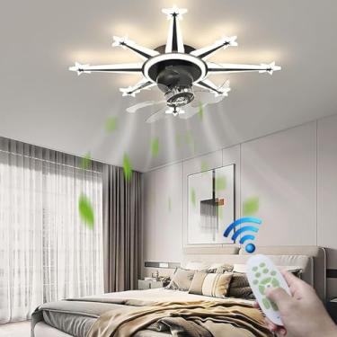 Imagem de Ventilador de teto com iluminação, luminária de teto criativa em formato de estrela com controle remoto, silencioso, 60W, dimerizável, com ventilador e timer, ideal para quarto, sala de esta