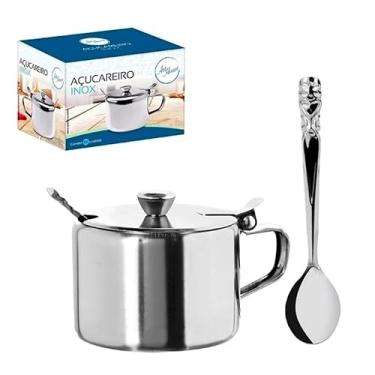 Imagem de Açucareiro Inox com Colher 250ml Mini de Mesa Compacto Luxo