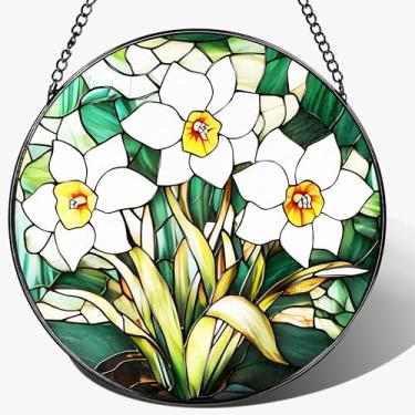 Imagem de Vitral para pendurar na janela, coletores de sol de 20,3 cm, captadores de sol de flores de nascimento para portas de janelas, decoração de casa e Natal, Dia das Mães, aniversário, enfeites para