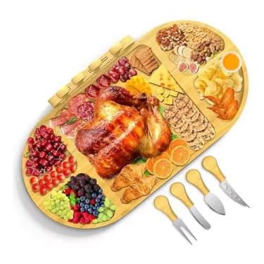 Imagem de Tábua de Queijos Magnética 3 em 1, Bambu Premium, 29cm, Conjunto com 4 Espátulas, Divisórias Destacáveis para Frios e Aperitivos