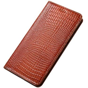 Imagem de POYUFRG Capa carteira para Honor Magic 8 Pro/Magic 8, capa de couro genuíno padrão de lagarto de luxo com fecho magnético, capa flip para celular, marrom, 8