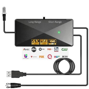 Imagem de Amplificador de sinal de antena de TV, amplificador de antena potente de alto ganho de 25 dB para antenas de TV internas e externas, amplificador pixelado transparente, alcance de recepção ajustável