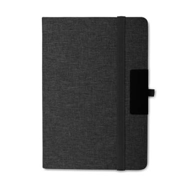 Imagem de Caderno de Anotações Executivo, Capa Dura em Material Reciclável, 80 Folhas Pautadas, com Fechamento Elástico, Suporte para Caneta, Placa de Metal para Personalização, 21,3x14,5x1,2cm (1, Preto)