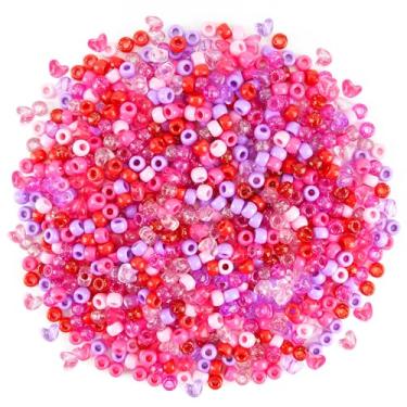 Imagem de Miçangas de pônei de dia dos namorados para kit de fabricação de pulseiras, 1000 peças sortidas com glitter rosa vermelho coração contas de plástico para fazer joias, contas de cabelo para tranças