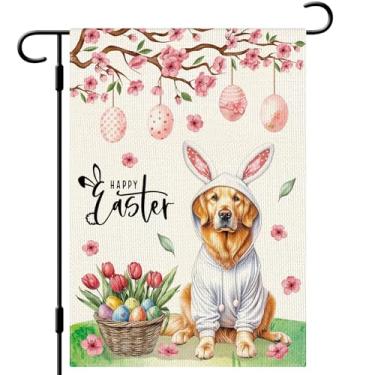 Imagem de DLZDN Bandeira de jardim para cães de páscoa Golden Retriever bandeira de ovos 30,5 x 45,7 cm, dupla face, vertical, serapilheira, quintal, sinal, primavera, férias, decoração ao ar livre