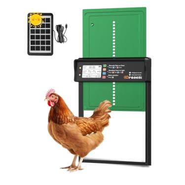 Imagem de Porta de galinha automática movida a energia solar com temporizador e sensor de luz, anti-beliscar e alerta, controle remoto, tela de LED, porta de galinheiro automática com 4 modos de alumínio à