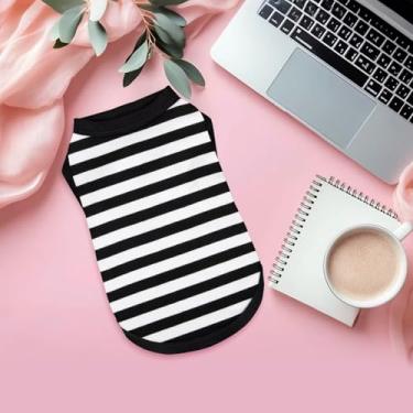 Imagem de Camiseta regata listrada sem mangas para cães: roupas respiráveis de algodão para animais de estimação para cães pequenos e médios. Preta PP