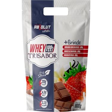 Imagem de Absolut Nutrition, Whey 100% Pure, 20 gramas de proteína, adoçado com stevia, TriSabor, Sabor baunilha, chocolate e morango, Pouch, 900 gramas