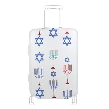 Imagem de Joisal Capa protetora de bagagem branca com símbolos de estrela Menorahs, capas de mala personalizadas, acessórios de bagagem, impressões, P, serve para estojo de 45 a 50 cm, Símbolos de estrela