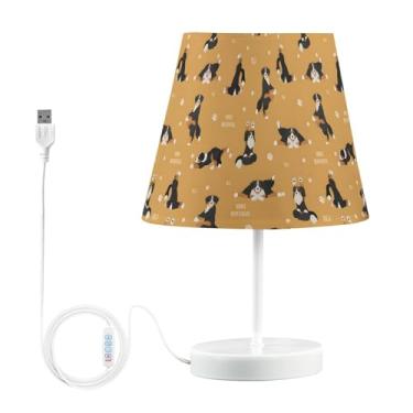 Imagem de Joisal Bernese Mountain Candeeiros de ioga marrom para mesa de cabeceira com abajur lâmpada de mesa LED para sala de leitura, sala de estar, escritório, dormitório