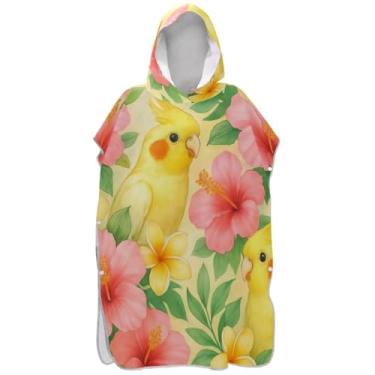 Imagem de Joisal Poncho de surfe trocador para adultos toalha de praia com capuz toalha de natação pássaro absorvente flores tropicais poncho masculino com capuz