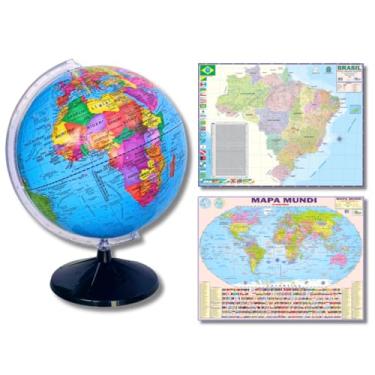 Imagem de GLOBO TERRESTRE POLÍTICO BASE PRETA 30CM + MAPA MUNDI + MAPA DO BRASIL